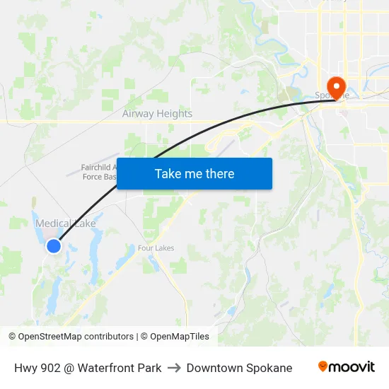 Hwy 902 @ Waterfront Park to Downtown Spokane map