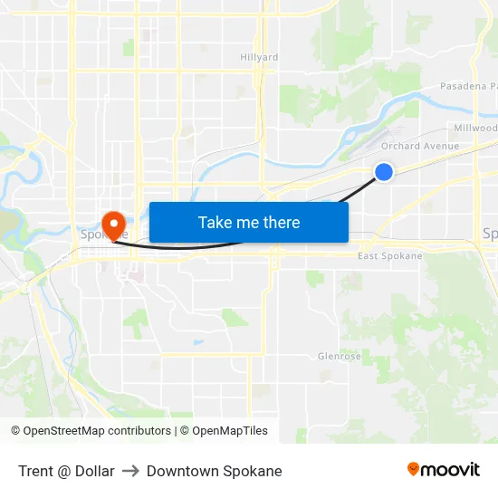 Trent @ Dollar to Downtown Spokane map