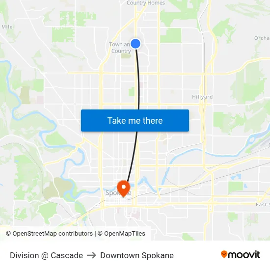 Division @ Cascade to Downtown Spokane map
