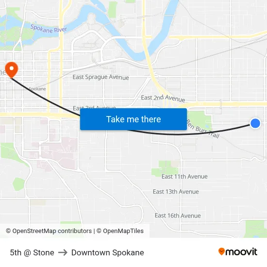5th @ Stone to Downtown Spokane map