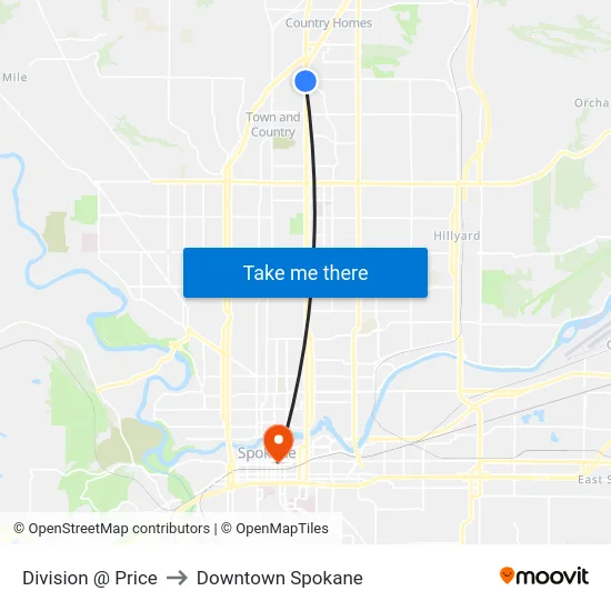 Division @ Price to Downtown Spokane map