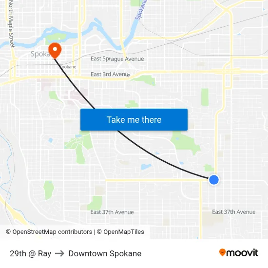 29th @ Ray to Downtown Spokane map