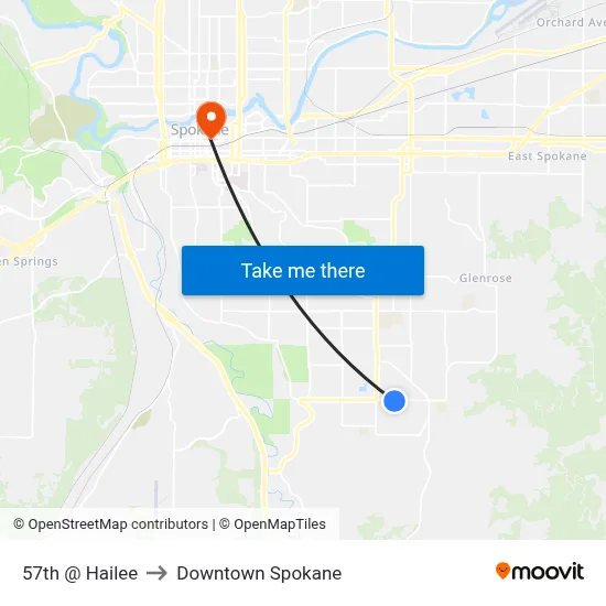 57th @ Hailee to Downtown Spokane map
