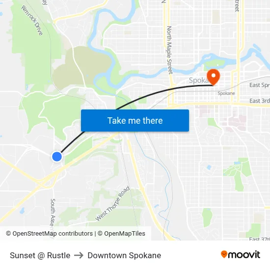 Sunset @ Rustle to Downtown Spokane map