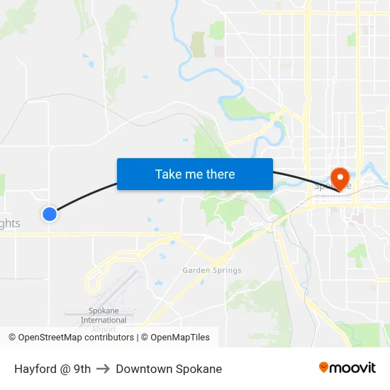 Hayford @ 9th to Downtown Spokane map