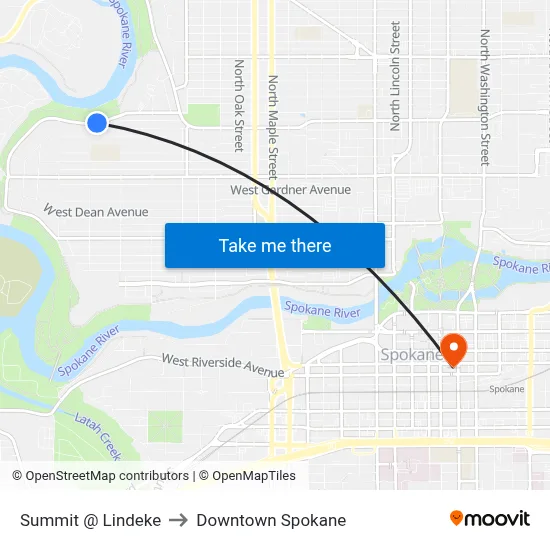 Summit @ Lindeke to Downtown Spokane map
