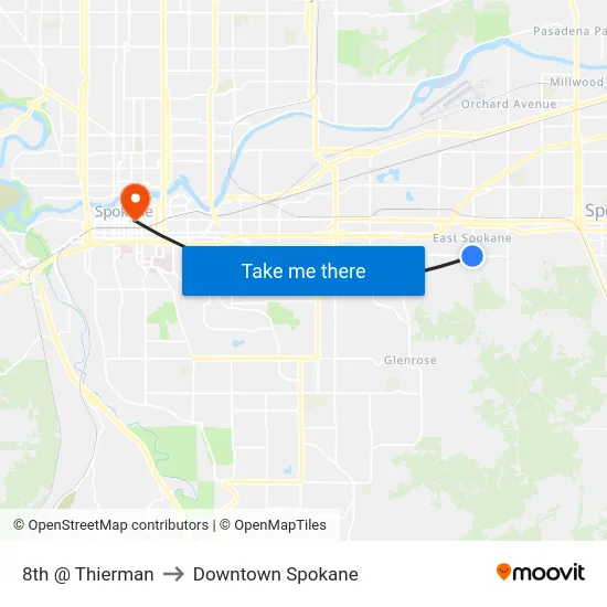 8th @ Thierman to Downtown Spokane map