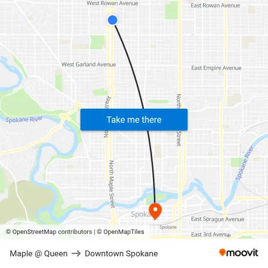 Maple @ Queen to Downtown Spokane map