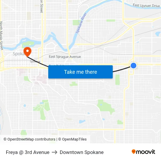 Freya @ 3rd Avenue to Downtown Spokane map