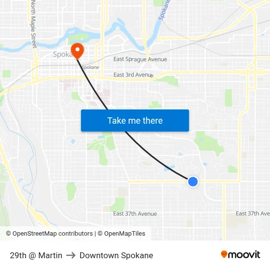 29th @ Martin to Downtown Spokane map