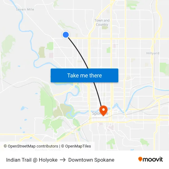 Indian Trail @ Holyoke to Downtown Spokane map