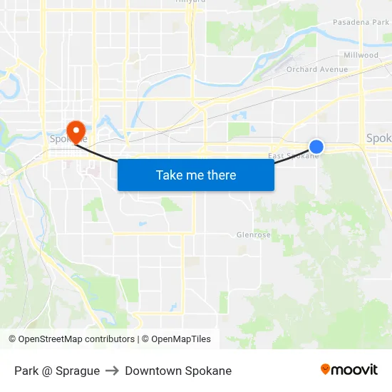 Park @ Sprague to Downtown Spokane map