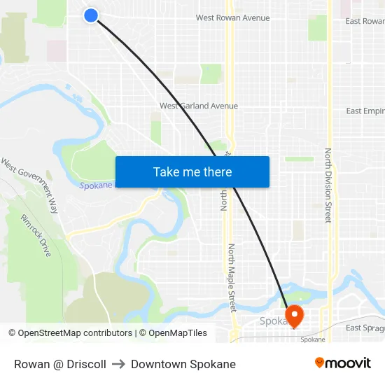 Rowan @ Driscoll to Downtown Spokane map