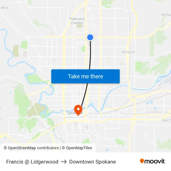 Francis @ Lidgerwood to Downtown Spokane map