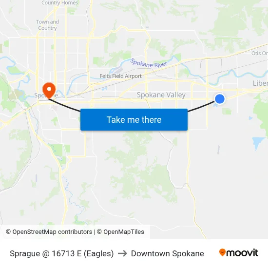 Sprague @ 16713 E (Eagles) to Downtown Spokane map