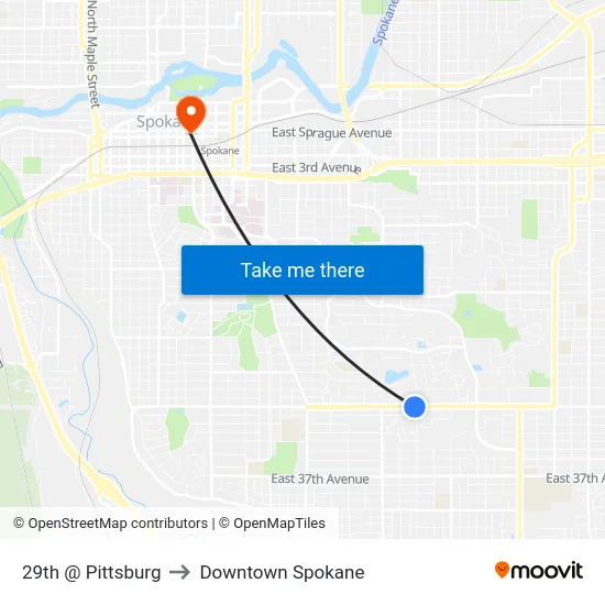 29th @ Pittsburg to Downtown Spokane map