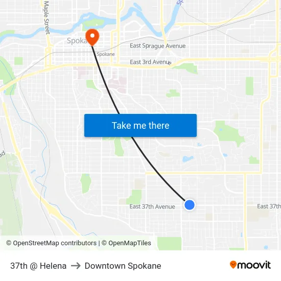 37th @ Helena to Downtown Spokane map