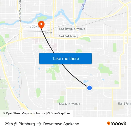 29th @ Pittsburg to Downtown Spokane map