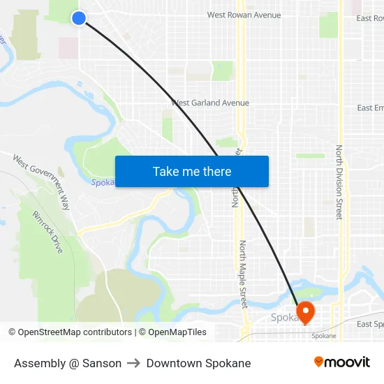 Assembly @ Sanson to Downtown Spokane map