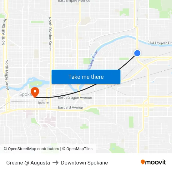 Greene @ Augusta to Downtown Spokane map