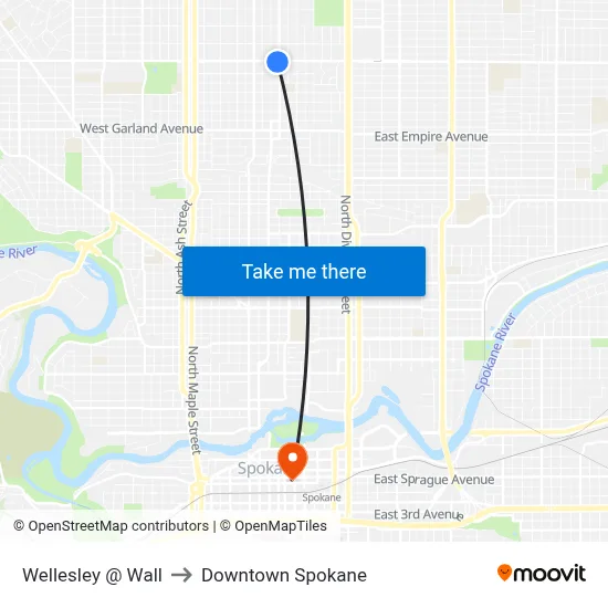 Wellesley @ Wall to Downtown Spokane map