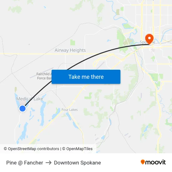 Pine @ Fancher to Downtown Spokane map