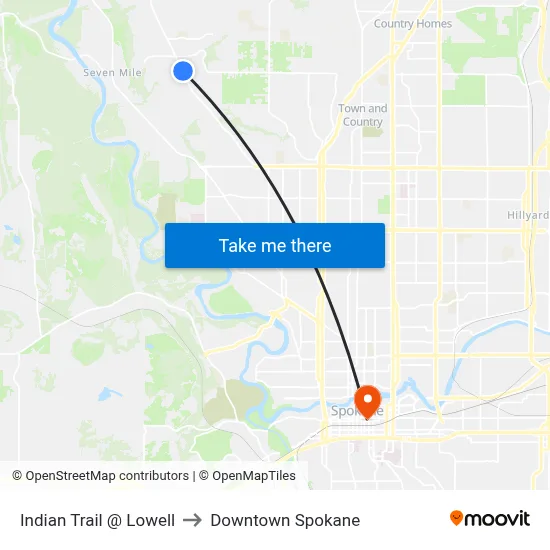 Indian Trail @ Lowell to Downtown Spokane map