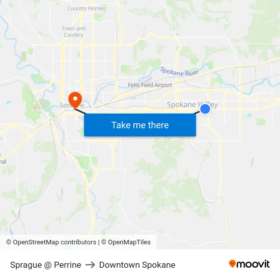 Sprague @ Perrine to Downtown Spokane map