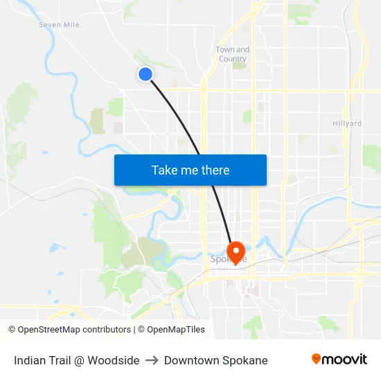 Indian Trail @ Woodside to Downtown Spokane map
