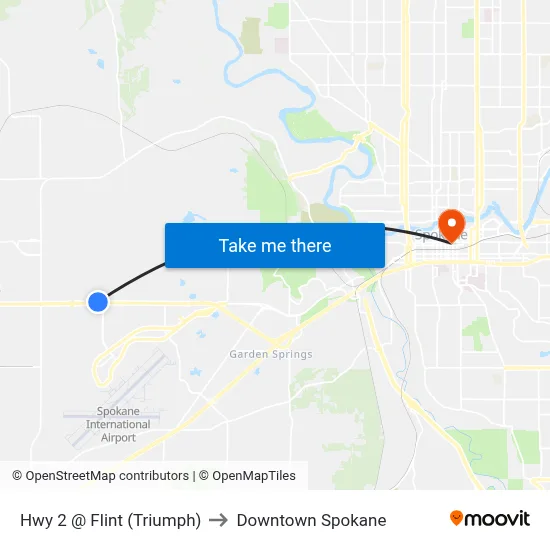 Hwy 2 @ Flint (Triumph) to Downtown Spokane map