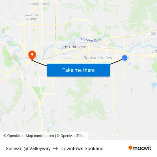 Sullivan @ Valleyway to Downtown Spokane map