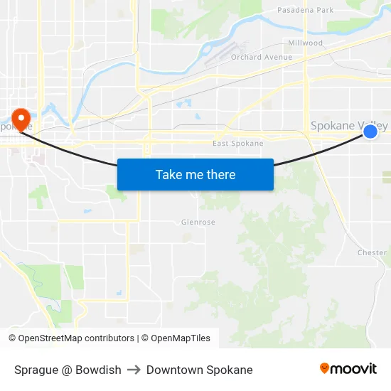 Sprague @ Bowdish to Downtown Spokane map