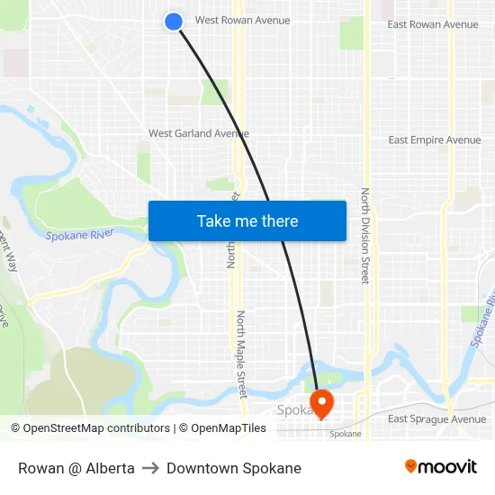 Rowan @ Alberta to Downtown Spokane map