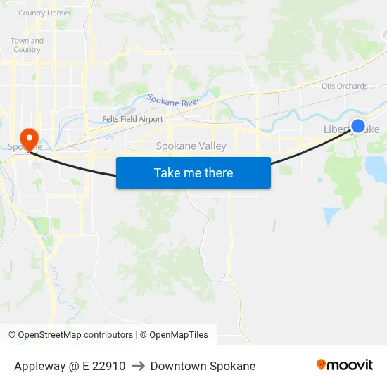 Appleway @ E 22910 to Downtown Spokane map