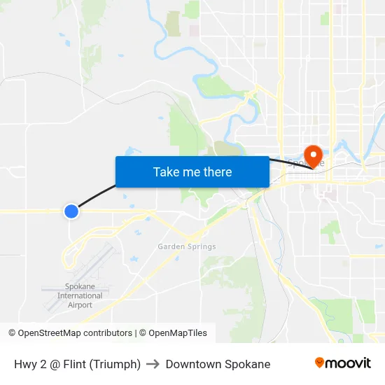 Hwy 2 @ Flint (Triumph) to Downtown Spokane map