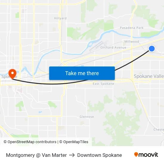 Montgomery @ Van Marter to Downtown Spokane map