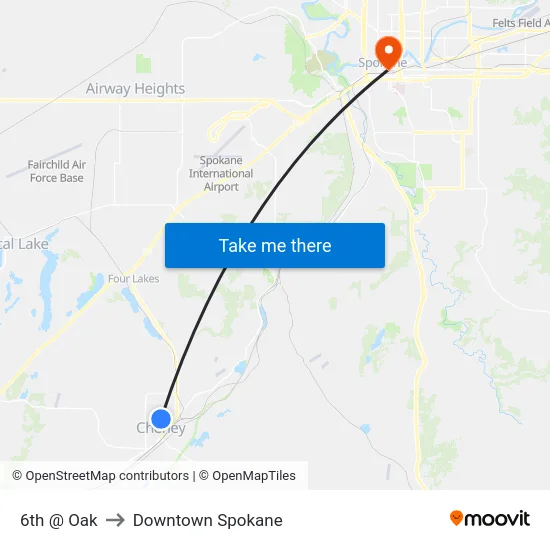 6th @ Oak to Downtown Spokane map