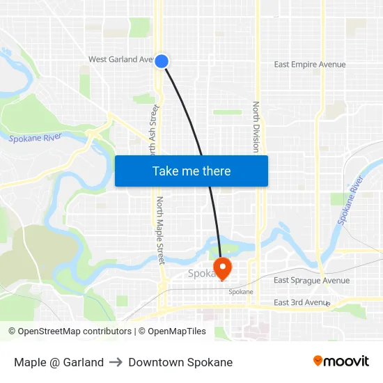 Maple @ Garland to Downtown Spokane map