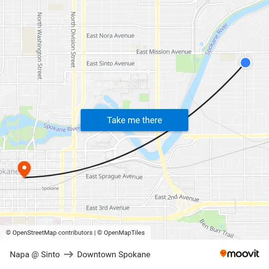 Napa @ Sinto to Downtown Spokane map