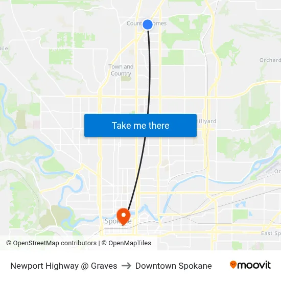Newport Highway @ Graves to Downtown Spokane map