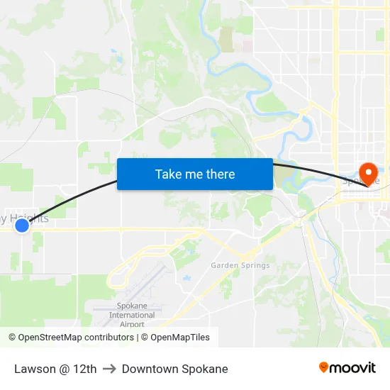 Lawson @ 12th to Downtown Spokane map