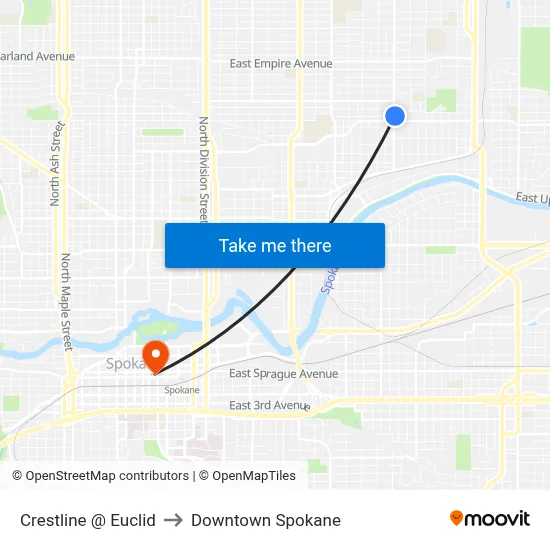 Crestline @ Euclid to Downtown Spokane map