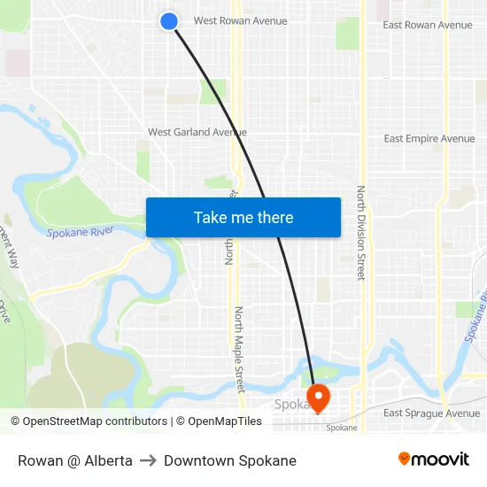 Rowan @ Alberta to Downtown Spokane map