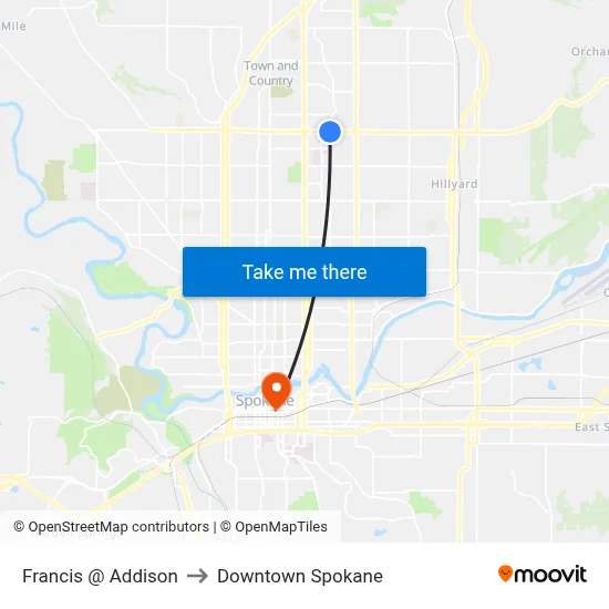 Francis @ Addison to Downtown Spokane map