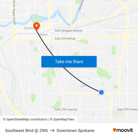 Southeast Blvd @ 29th to Downtown Spokane map
