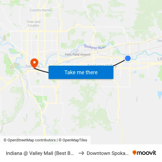 Indiana @ Valley Mall (Best Buy) to Downtown Spokane map