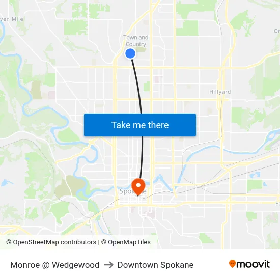 Monroe @ Wedgewood to Downtown Spokane map