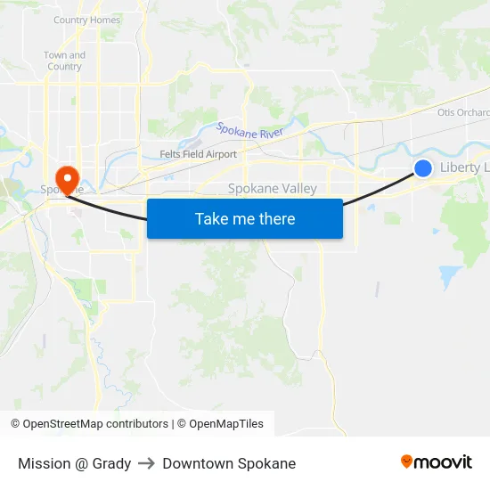 Mission @ Grady to Downtown Spokane map