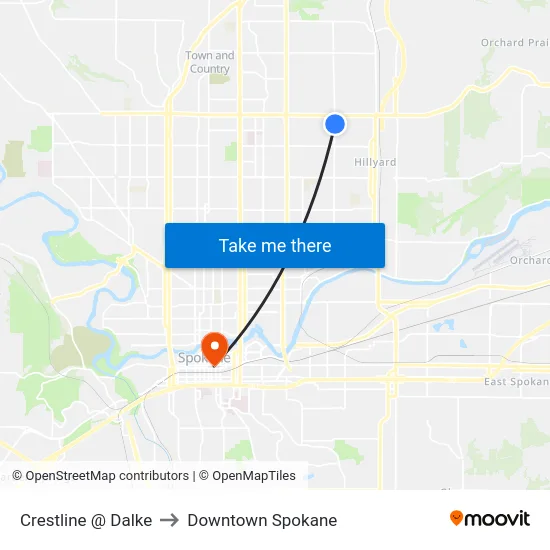 Crestline @ Dalke to Downtown Spokane map