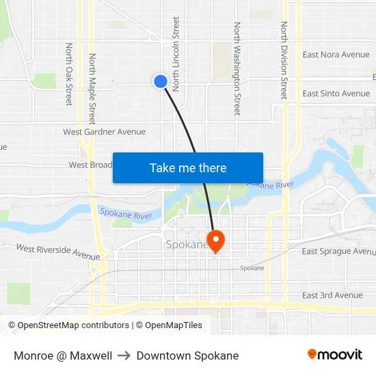 Monroe @ Maxwell to Downtown Spokane map